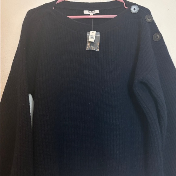 Madewell NWT Navy Boatneck Button - Shoulder Balloon Sleeve Blue L - Picture 7 of 10